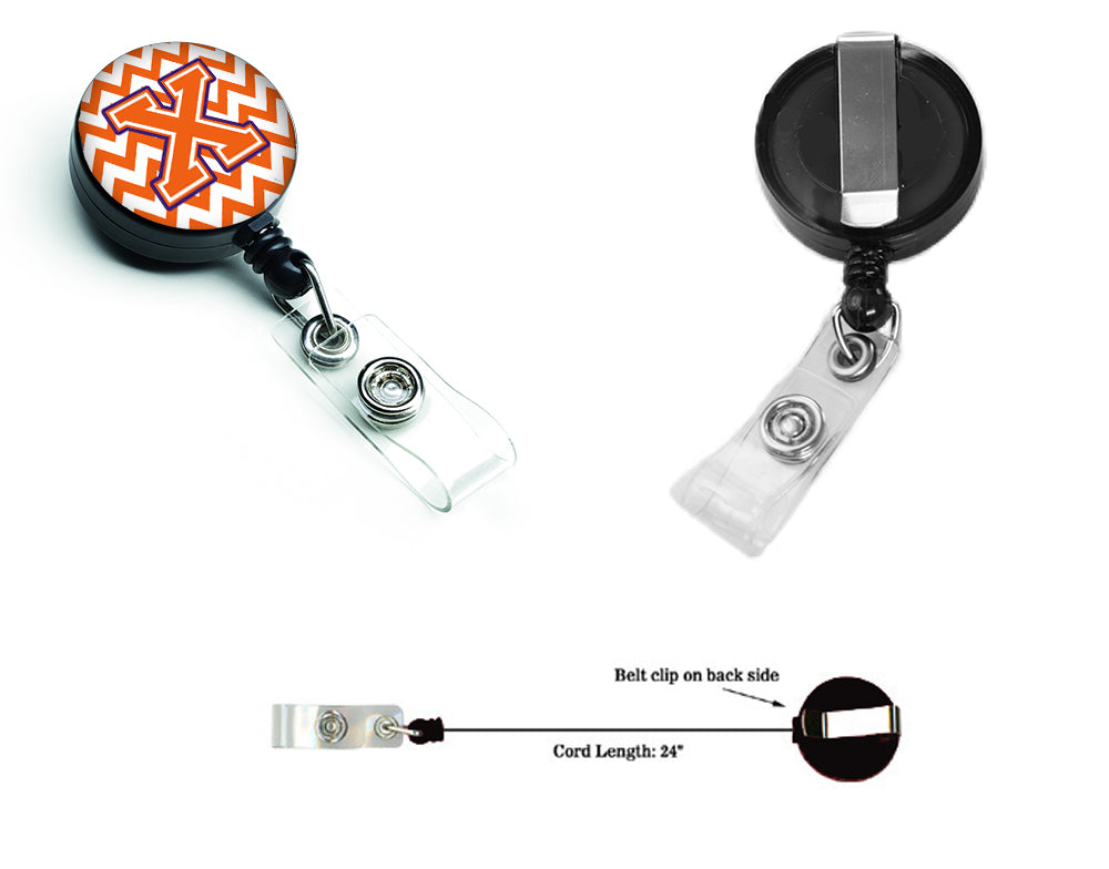 Letter X Chevron Orange and Regalia Retractable Badge Reel CJ1062-XBR.