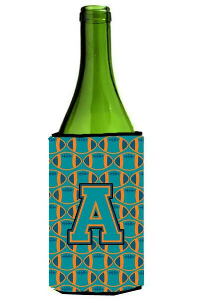 Letter A Football Aqua, Orange and Marine Blue Wine Bottle Beverage Insulator Hugger CJ1063-ALITERK by Caroline's Treasures