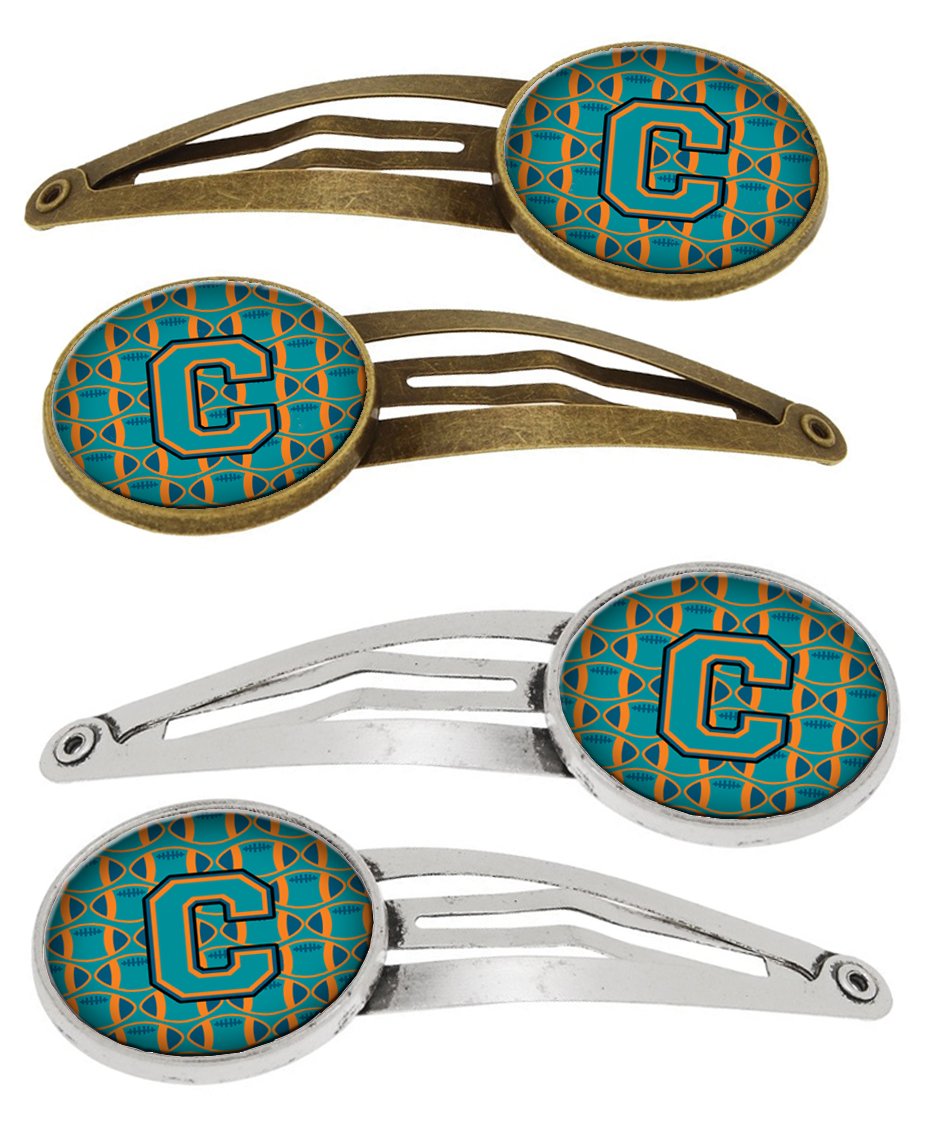 Letter C Football Aqua, Orange and Marine Blue Set of 4 Barrettes Hair Clips CJ1063-CHCS4 by Caroline&#39;s Treasures