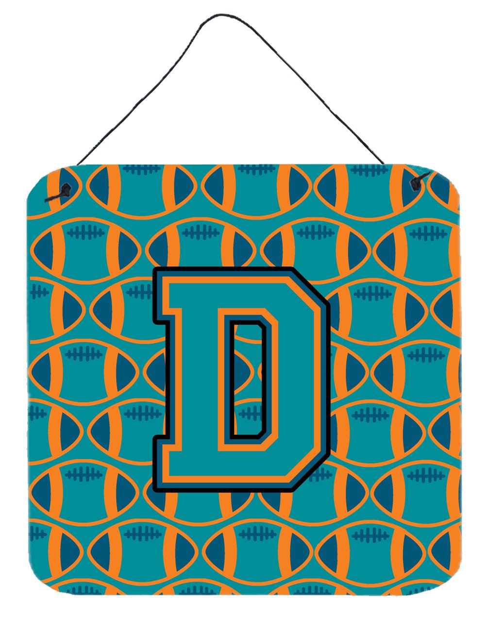 Letter D Football Aqua, Orange and Marine Blue Wall or Door Hanging Prints CJ1063-DDS66 by Caroline's Treasures
