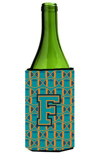 Letter F Football Aqua, Orange and Marine Blue Wine Bottle Beverage Insulator Hugger CJ1063-FLITERK by Caroline's Treasures