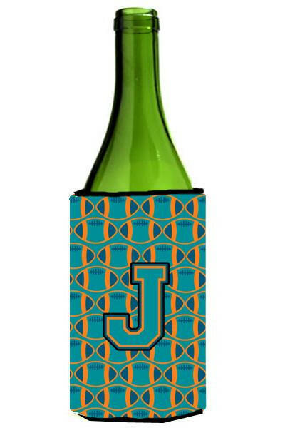 Letter J Football Aqua, Orange and Marine Blue Wine Bottle Beverage Insulator Hugger CJ1063-JLITERK by Caroline's Treasures
