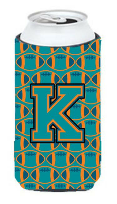 Letter K Football Aqua, Orange and Marine Blue Tall Boy Beverage Insulator Hugger CJ1063-KTBC by Caroline's Treasures