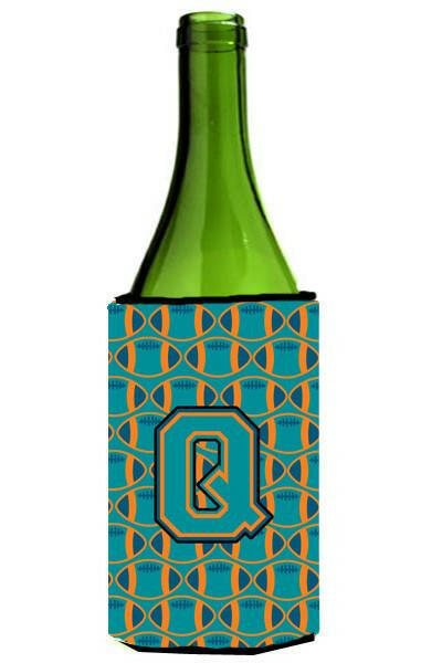 Letter Q Football Aqua, Orange and Marine Blue Wine Bottle Beverage Insulator Hugger CJ1063-QLITERK by Caroline's Treasures