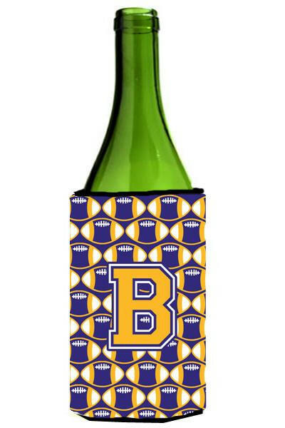 Letter B Football Purple and Gold Wine Bottle Beverage Insulator Hugger CJ1064-BLITERK by Caroline's Treasures