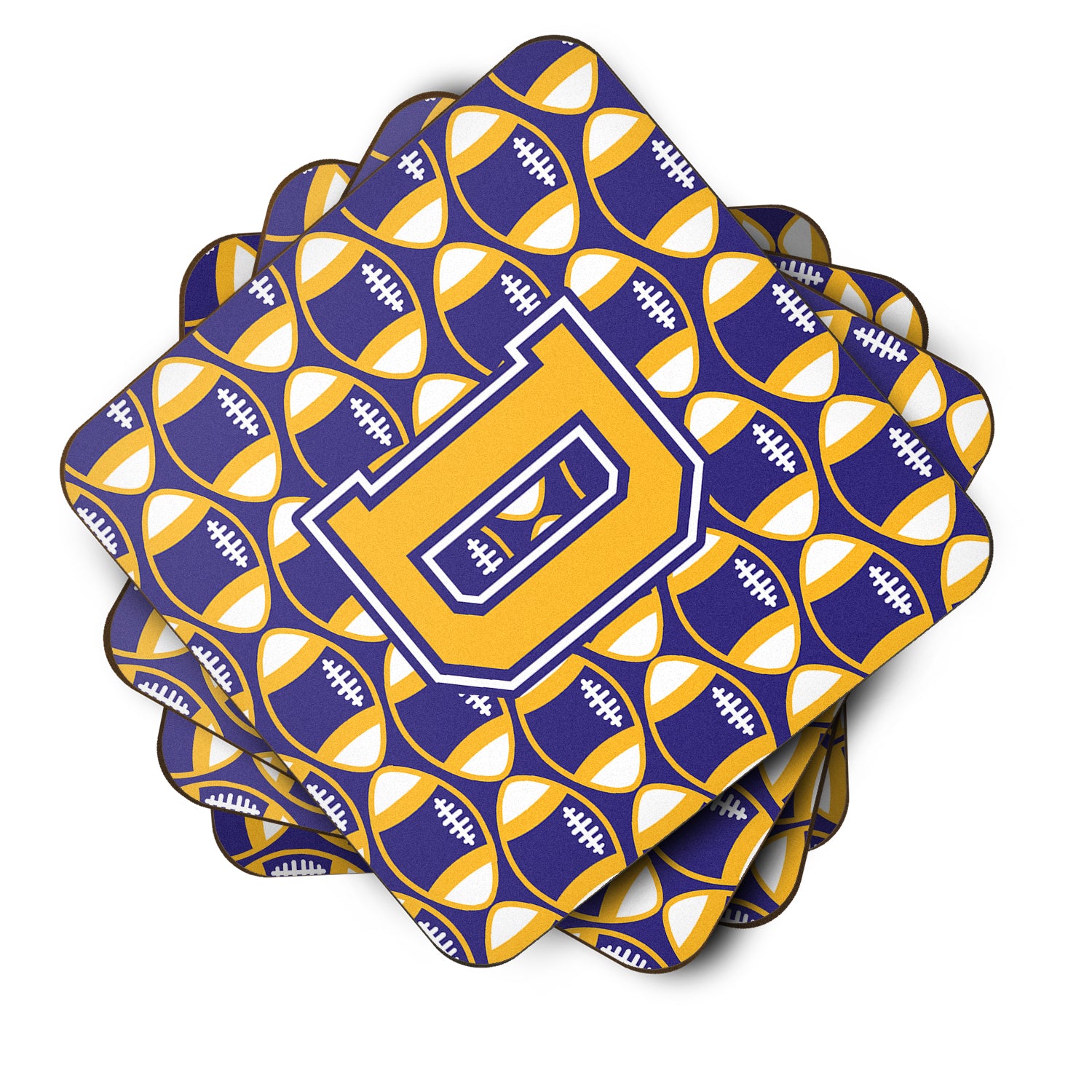 Letter D Football Purple and Gold Foam Coaster Set of 4 CJ1064-DFC - the-store.com