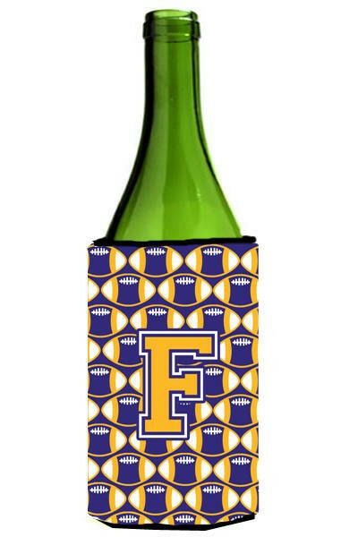 Letter F Football Purple and Gold Wine Bottle Beverage Insulator Hugger CJ1064-FLITERK by Caroline's Treasures