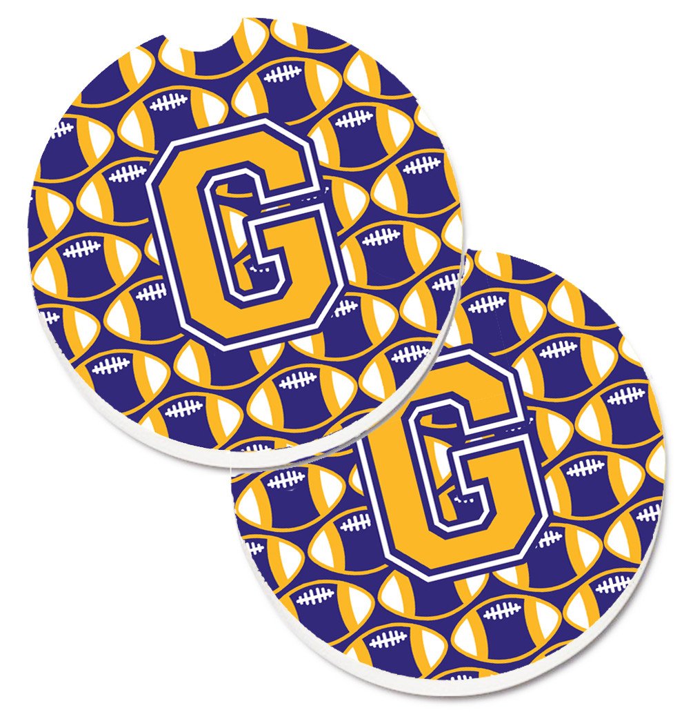 Letter G Football Purple and Gold Set of 2 Cup Holder Car Coasters CJ1064-GCARC by Caroline's Treasures