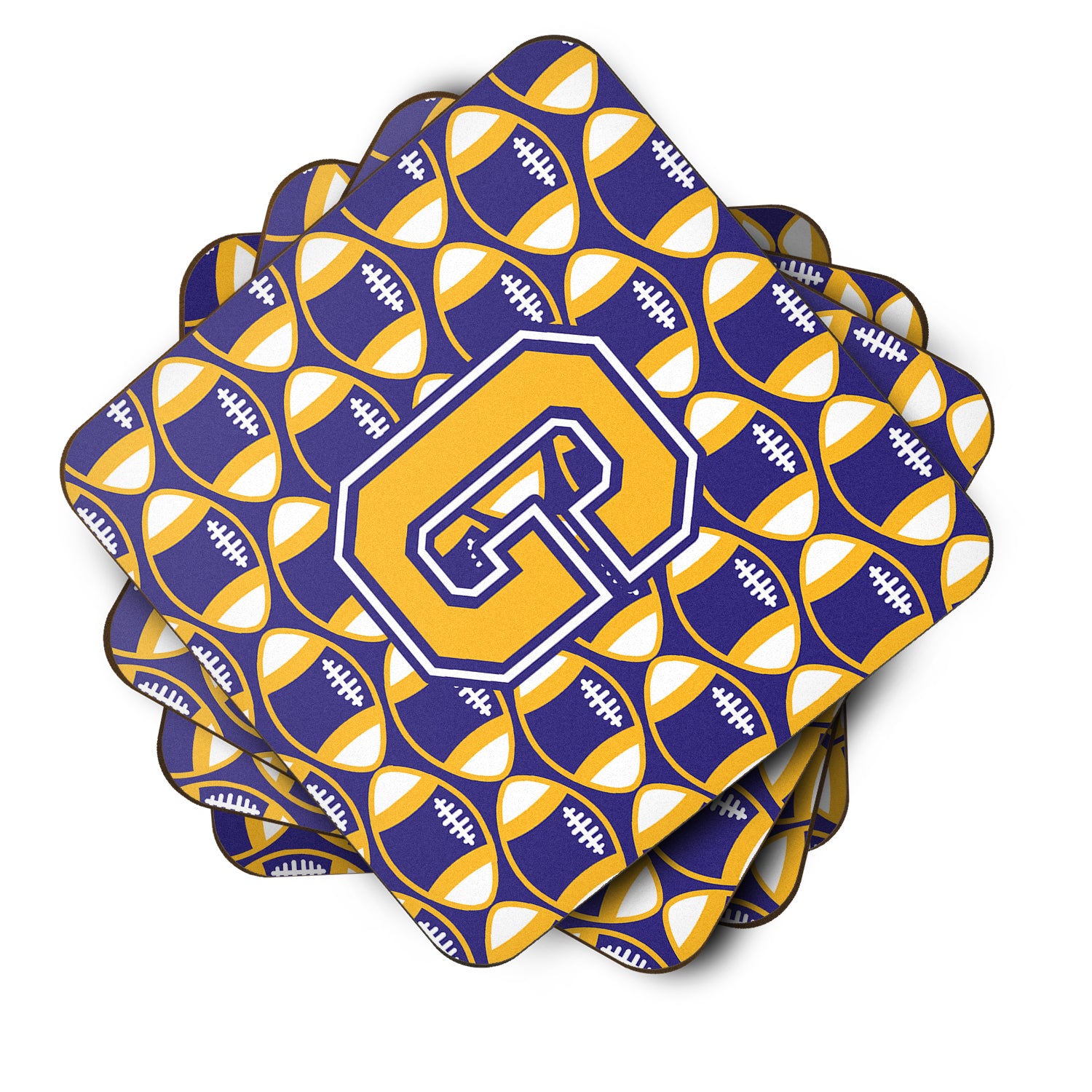 Letter G Football Purple and Gold Foam Coaster Set of 4 CJ1064-GFC - the-store.com
