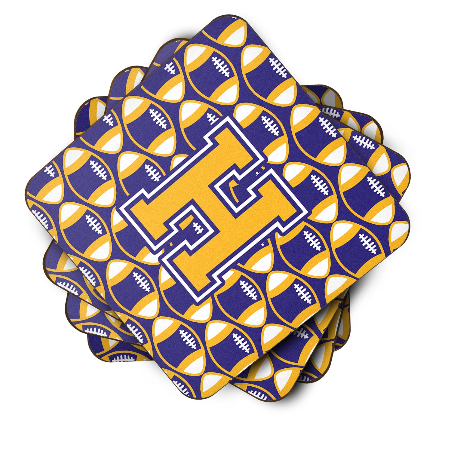 Set of 4 Letter H Football Purple and Gold Foam Coasters Set of 4 CJ1064-HFC - the-store.com