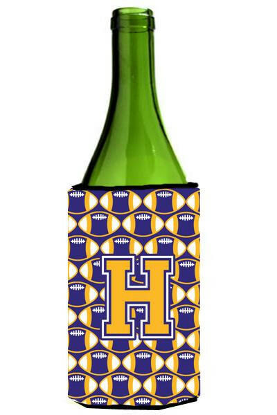 Letter H Football Purple and Gold Wine Bottle Beverage Insulator Hugger CJ1064-HLITERK by Caroline's Treasures