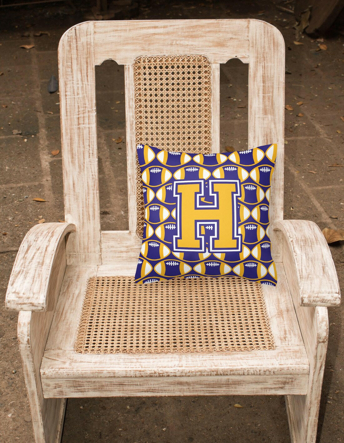 Letter H Football Purple and Gold Fabric Decorative Pillow CJ1064-HPW1414 by Caroline's Treasures
