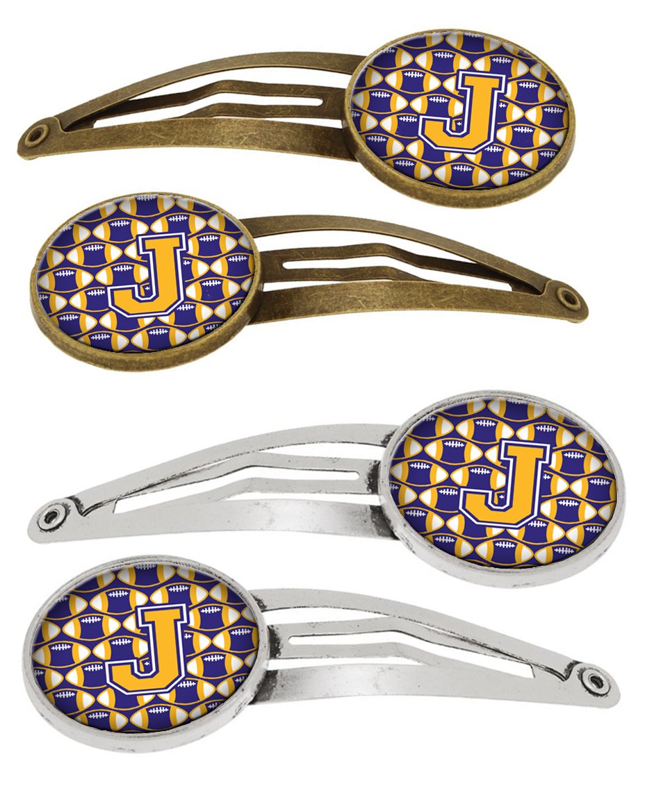 Letter J Football Purple and Gold Set of 4 Barrettes Hair Clips CJ1064-JHCS4 by Caroline's Treasures
