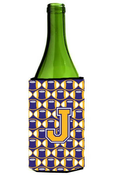 Letter J Football Purple and Gold Wine Bottle Beverage Insulator Hugger CJ1064-JLITERK by Caroline's Treasures