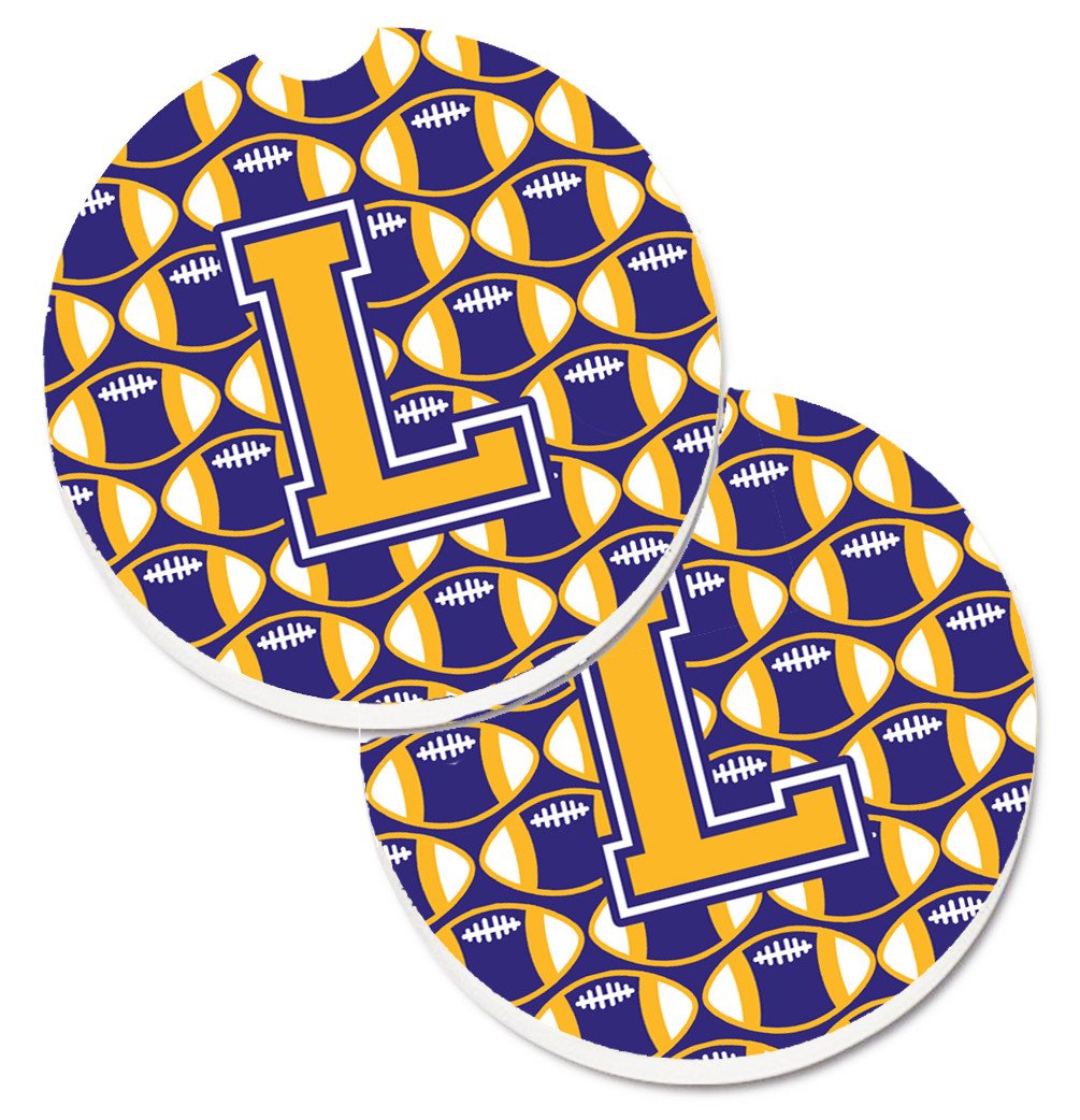 Letter L Football Purple and Gold Set of 2 Cup Holder Car Coasters CJ1064-LCARC by Caroline's Treasures