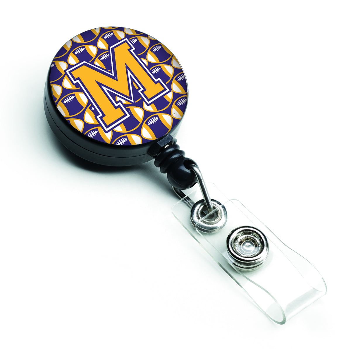 Letter M Football Purple and Gold Retractable Badge Reel CJ1064-MBR