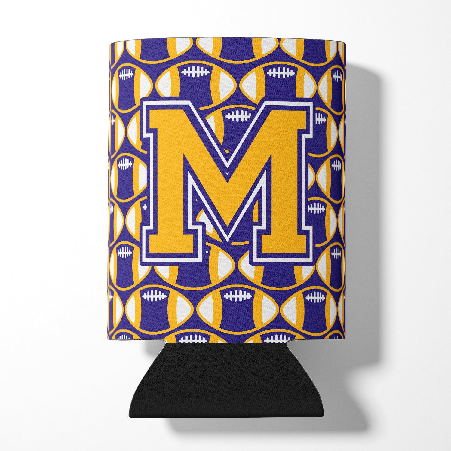 Letter M Football Purple and Gold Can or Bottle Hugger CJ1064-MCC.