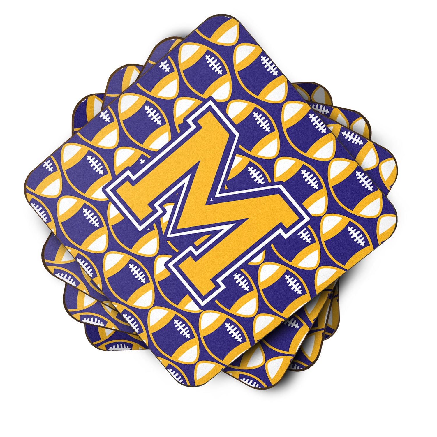 Letter M Football Purple and Gold Foam Coaster Set of 4 CJ1064-MFC - the-store.com