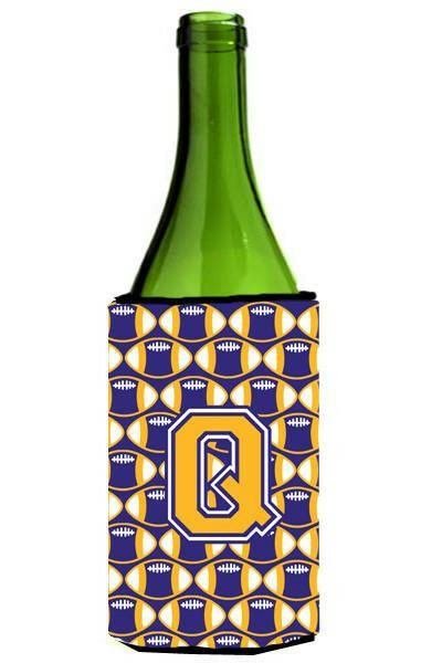 Letter Q Football Purple and Gold Wine Bottle Beverage Insulator Hugger CJ1064-QLITERK by Caroline's Treasures
