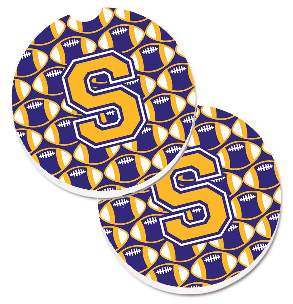 Letter S Football Purple and Gold Set of 2 Cup Holder Car Coasters CJ1064-SCARC by Caroline's Treasures