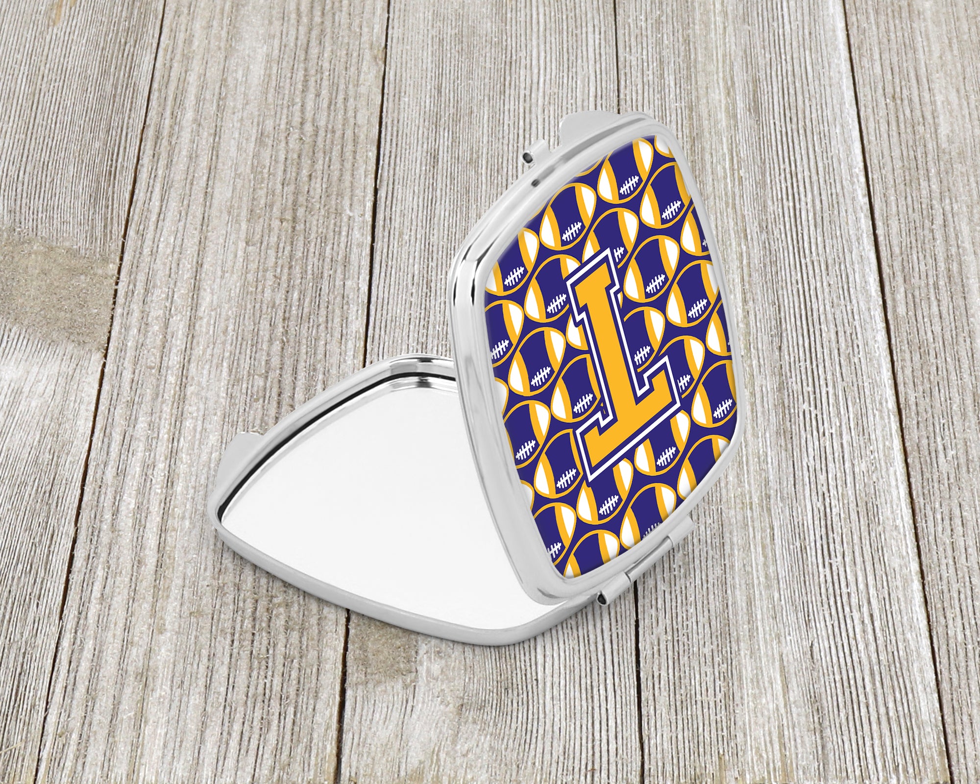 Letter T Football Purple and Gold Compact Mirror CJ1064-TSCM