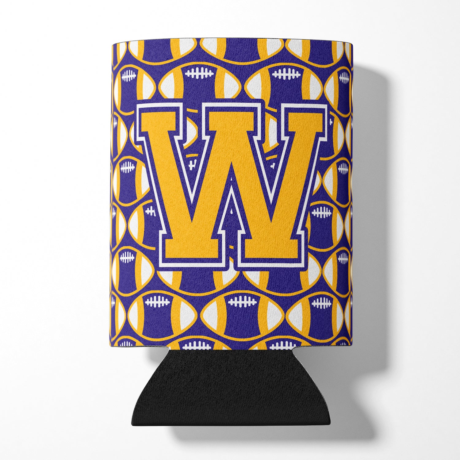 Letter W Football Purple and Gold Can or Bottle Hugger CJ1064-WCC.