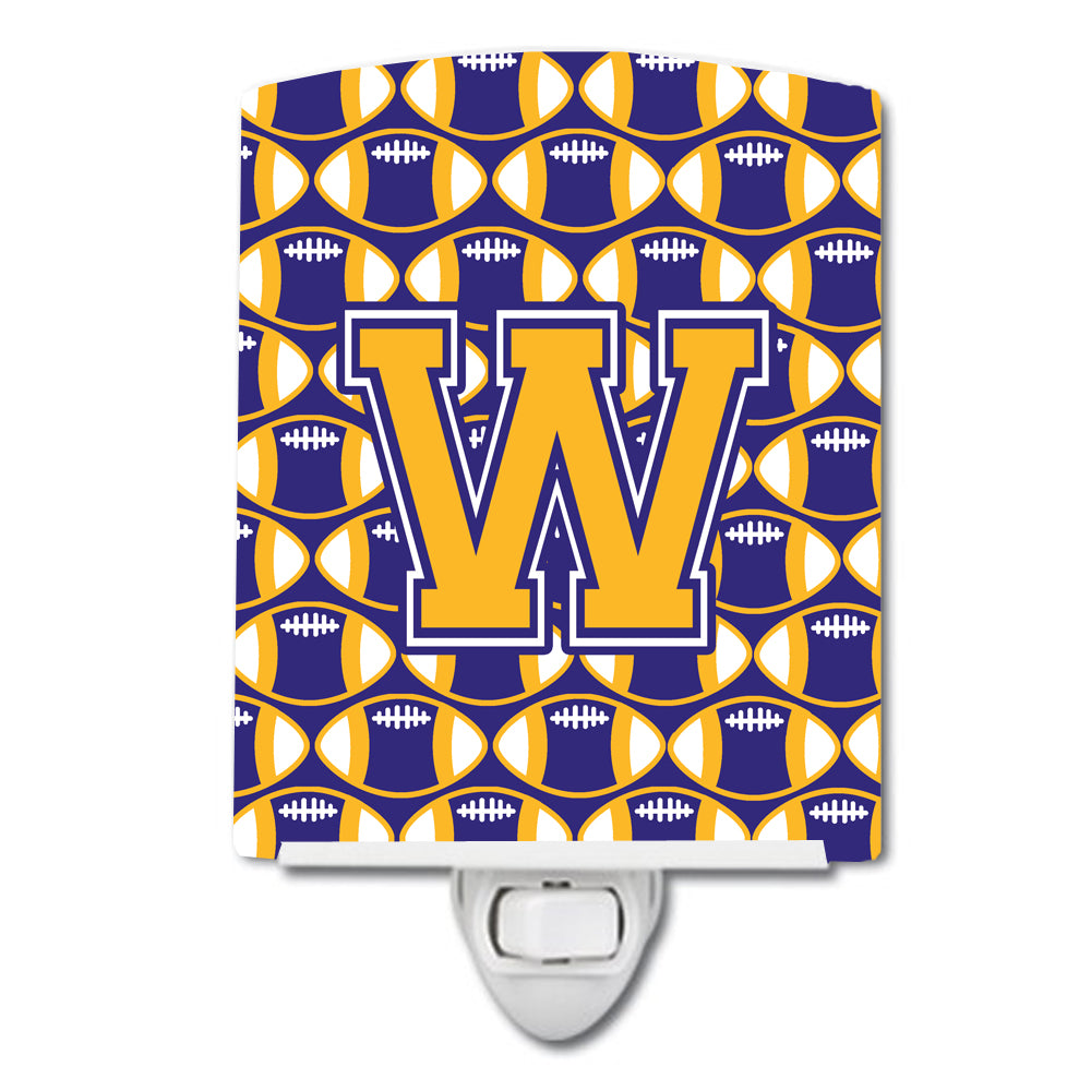Letter W Football Purple and Gold Ceramic Night Light CJ1064-WCNL - the-store.com