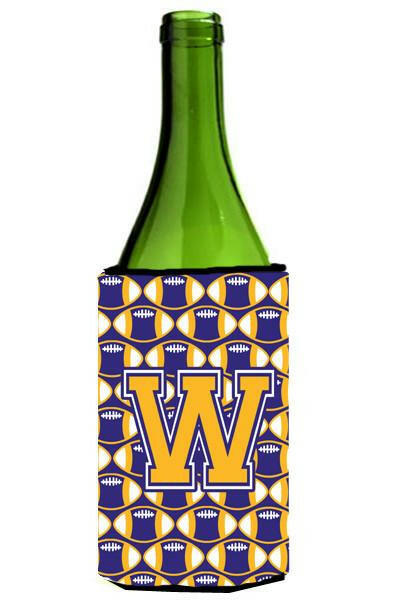 Letter W Football Purple and Gold Wine Bottle Beverage Insulator Hugger CJ1064-WLITERK by Caroline's Treasures