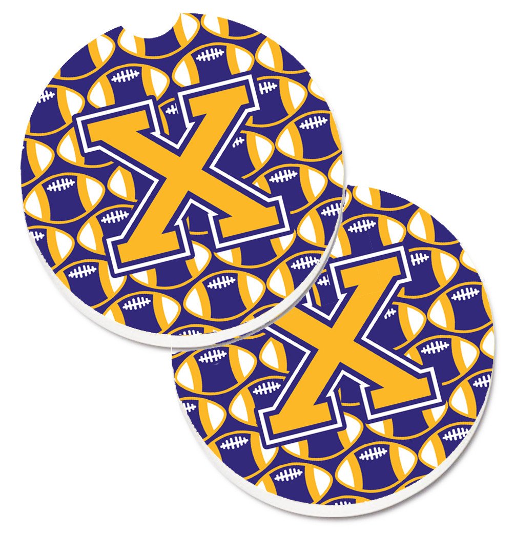 Letter X Football Purple and Gold Set of 2 Cup Holder Car Coasters CJ1064-XCARC by Caroline's Treasures