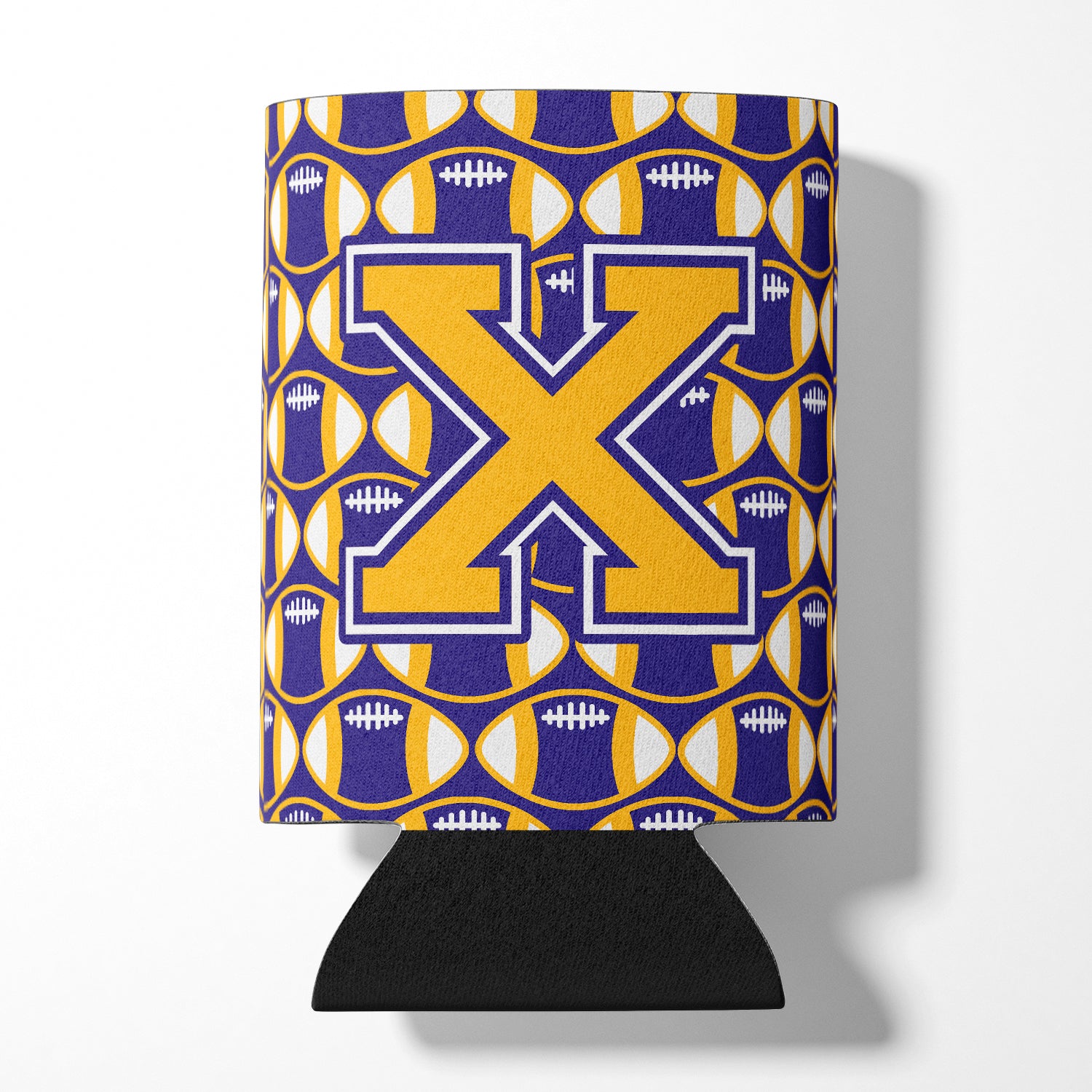 Letter X Football Purple and Gold Can or Bottle Hugger CJ1064-XCC.