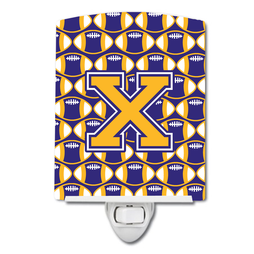 Letter X Football Purple and Gold Ceramic Night Light CJ1064-XCNL - the-store.com