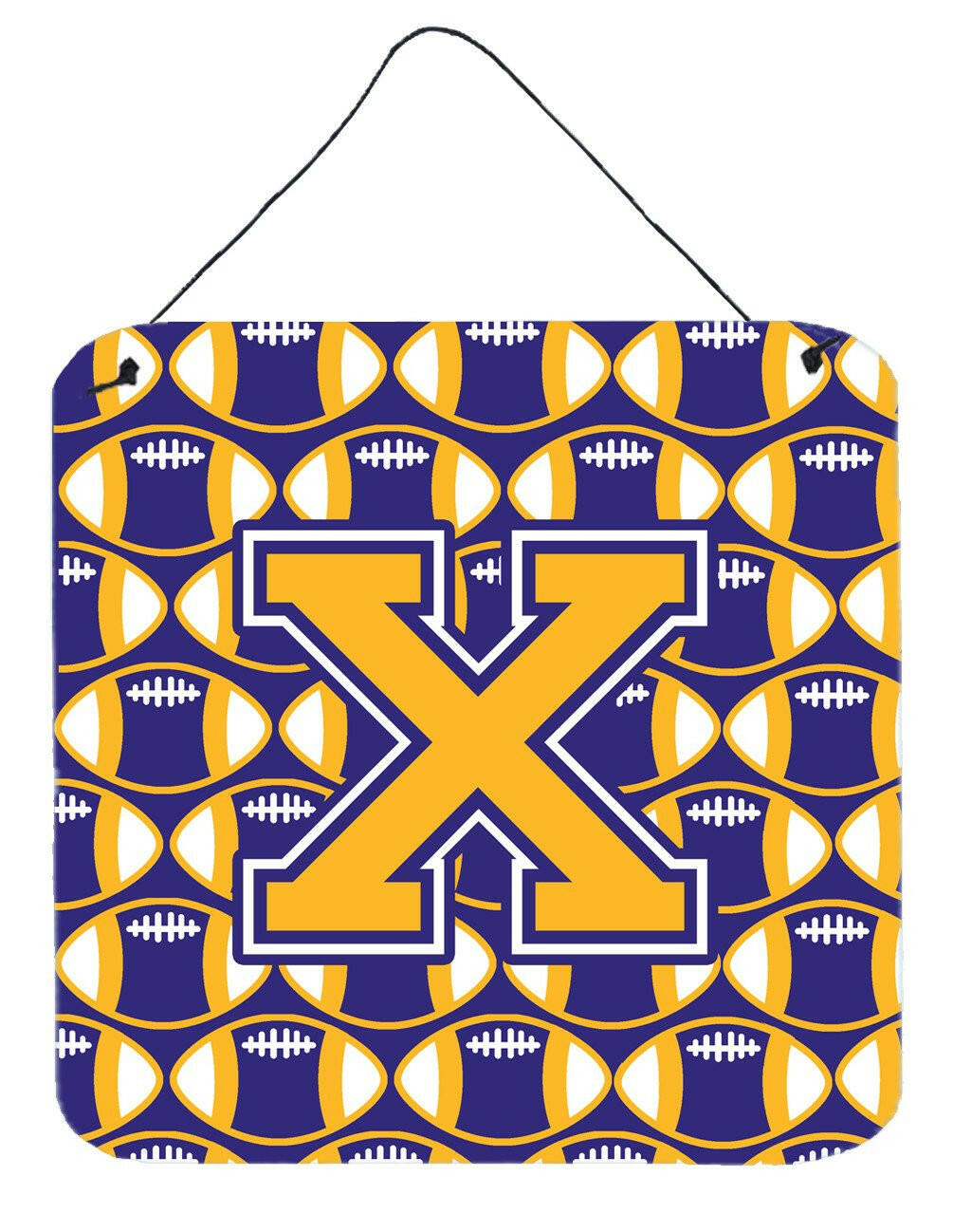 Letter X Football Purple and Gold Wall or Door Hanging Prints CJ1064-XDS66 by Caroline's Treasures