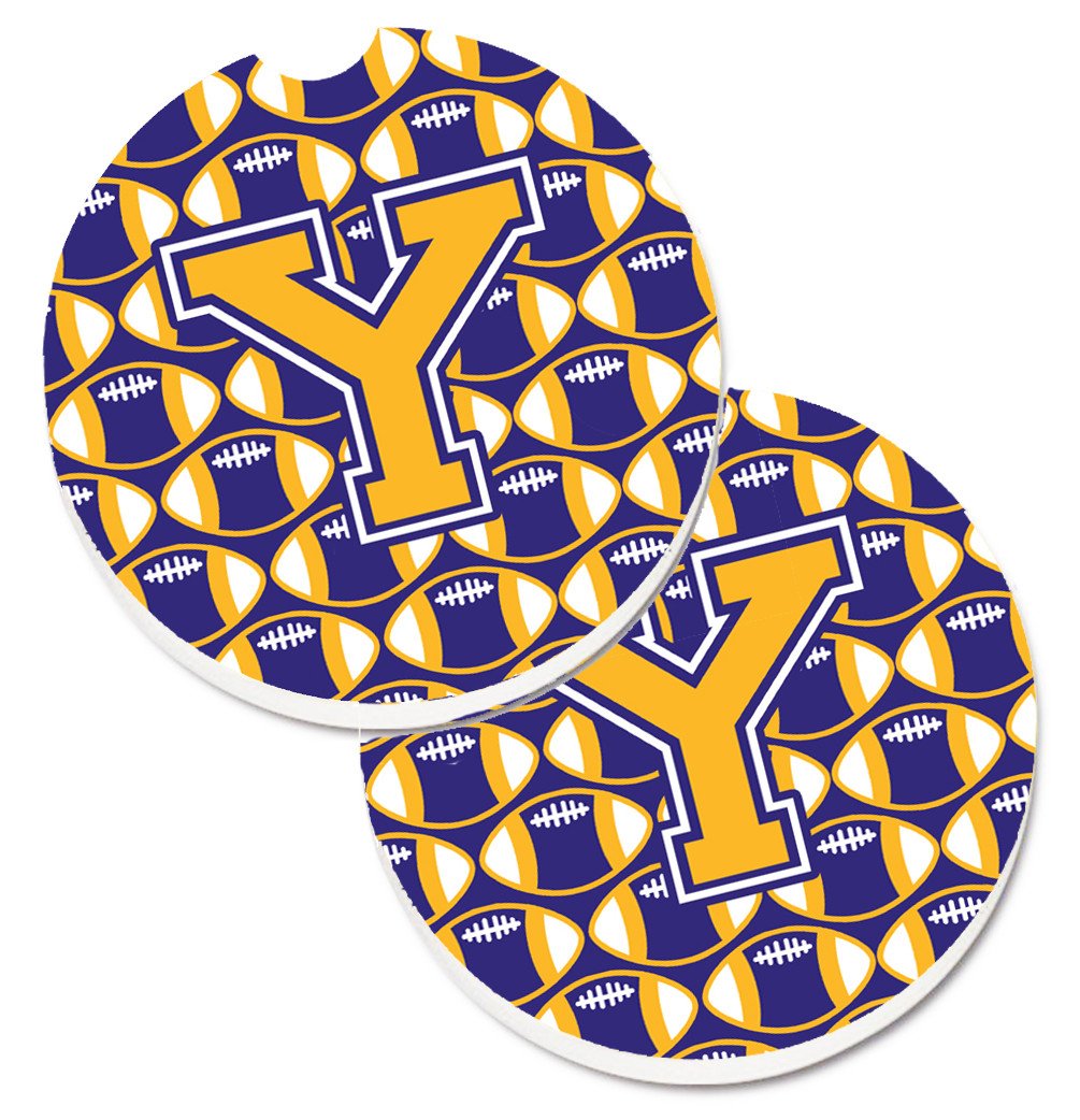 Letter Y Football Purple and Gold Set of 2 Cup Holder Car Coasters CJ1064-YCARC by Caroline's Treasures