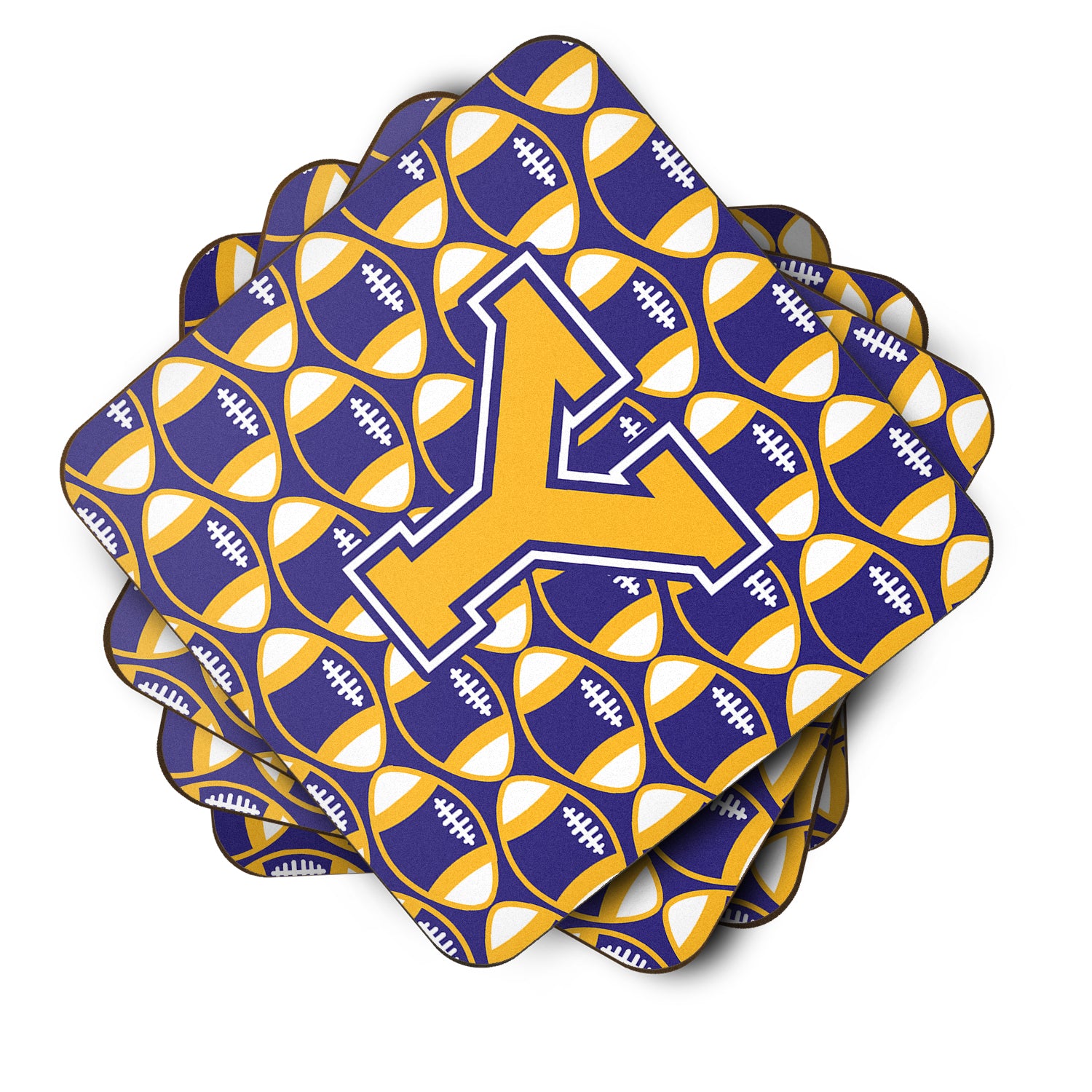 Letter Y Football Purple and Gold Foam Coaster Set of 4 CJ1064-YFC - the-store.com