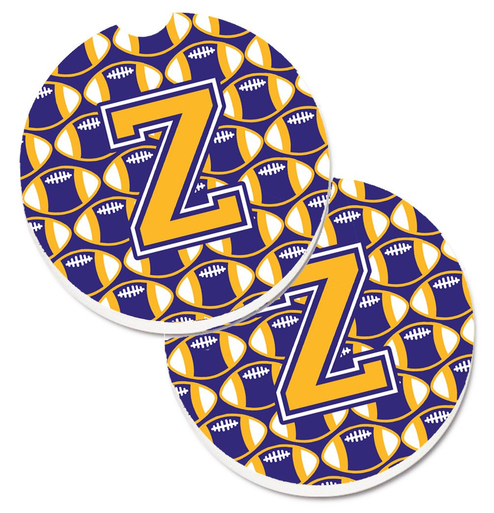 Letter Z Football Purple and Gold Set of 2 Cup Holder Car Coasters CJ1064-ZCARC by Caroline's Treasures