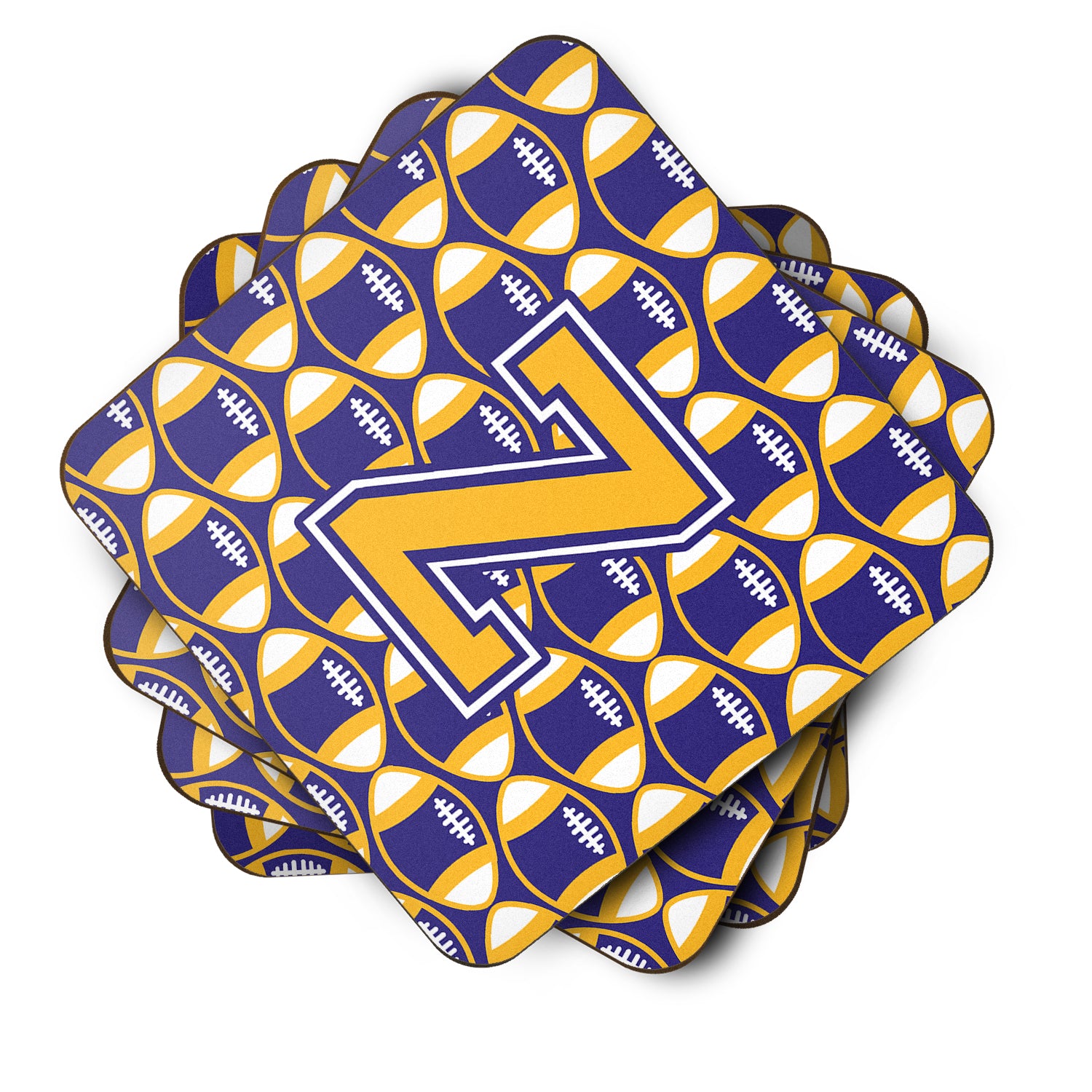 Letter Z Football Purple and Gold Foam Coaster Set of 4 CJ1064-ZFC - the-store.com