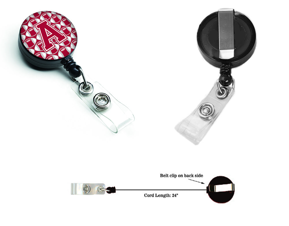 Letter A Football Crimson, grey and white Retractable Badge Reel CJ1065-ABR