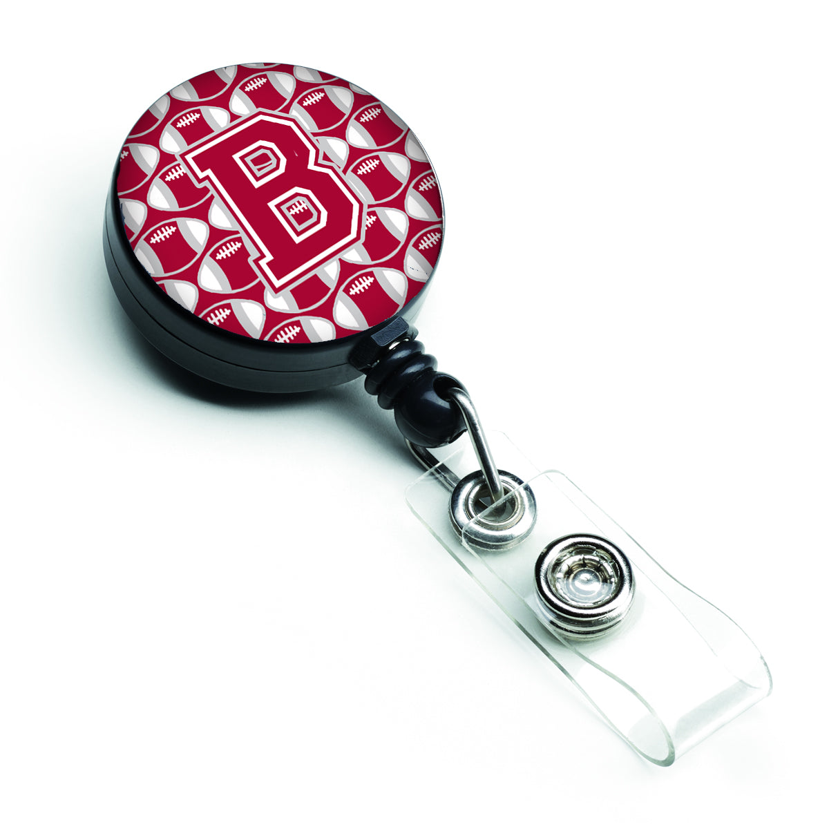 Letter B Football Crimson, grey and white Retractable Badge Reel CJ1065-BBR