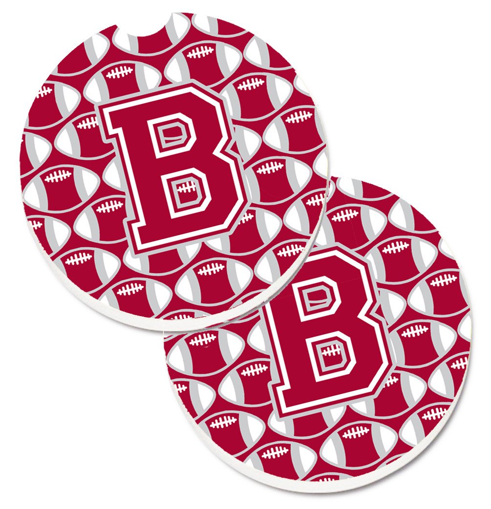 Letter B Football Crimson, grey and white Set of 2 Cup Holder Car Coasters CJ1065-BCARC by Caroline's Treasures