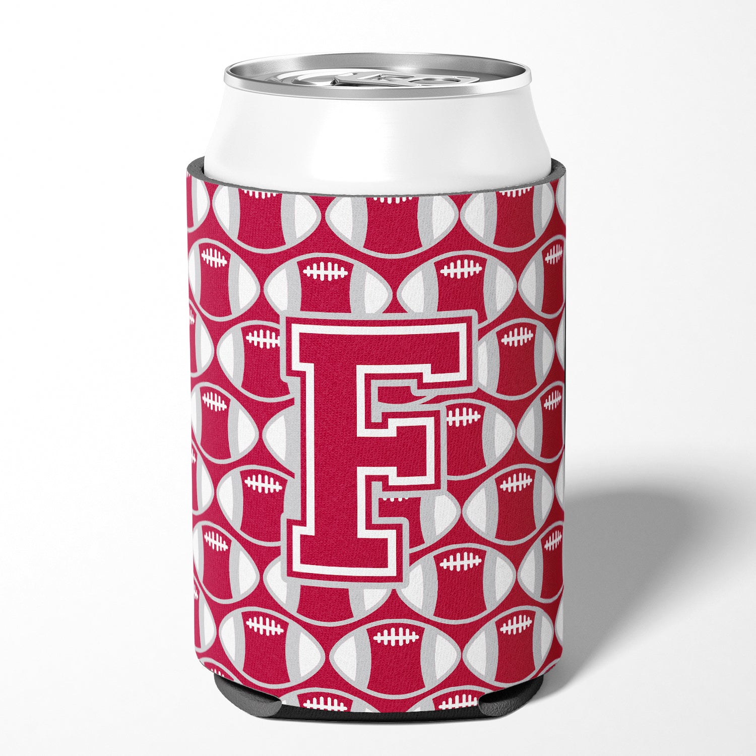 Letter F Football Crimson, grey and white Can or Bottle Hugger CJ1065-FCC.