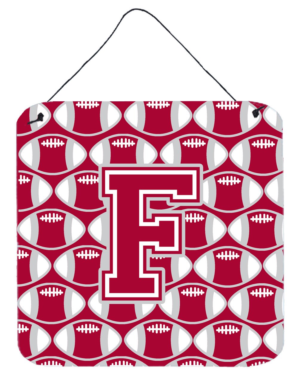 Letter F Football Crimson, grey and white Wall or Door Hanging Prints CJ1065-FDS66 by Caroline's Treasures