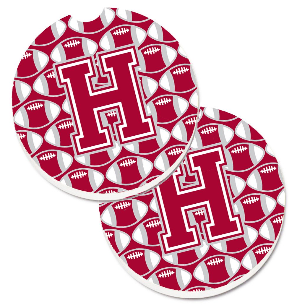 Letter H Football Crimson, grey and white Set of 2 Cup Holder Car Coasters CJ1065-HCARC by Caroline's Treasures