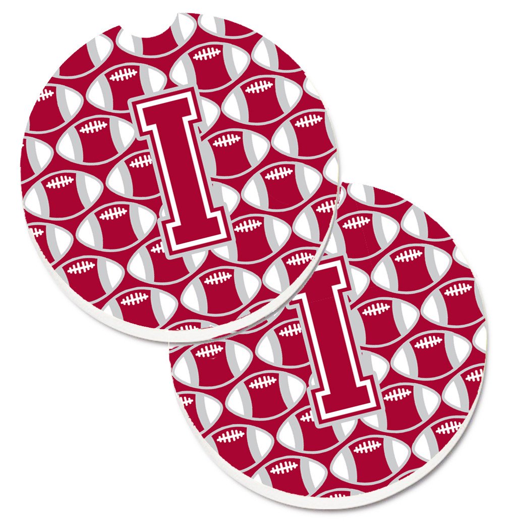 Letter I Football Crimson, grey and white Set of 2 Cup Holder Car Coasters CJ1065-ICARC by Caroline's Treasures