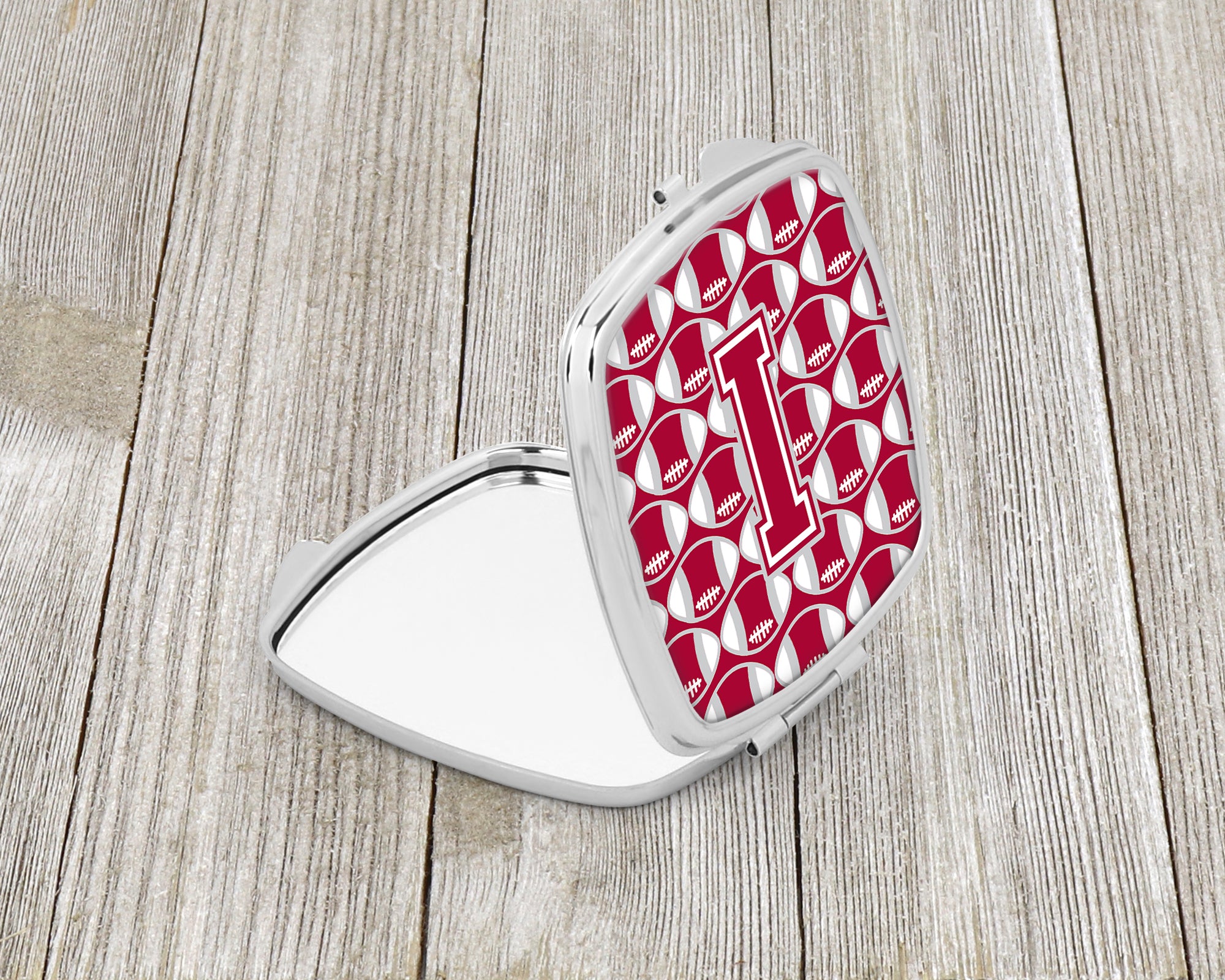 Letter I Football Crimson, grey and white Compact Mirror CJ1065-ISCM