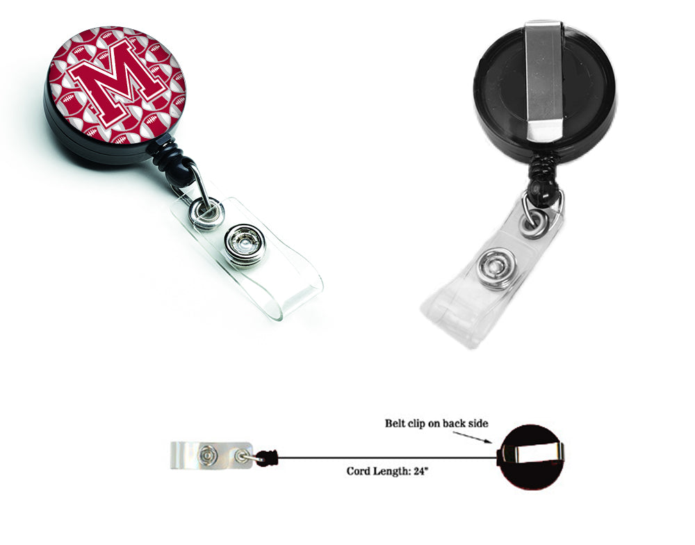 Letter M Football Crimson, grey and white Retractable Badge Reel CJ1065-MBR