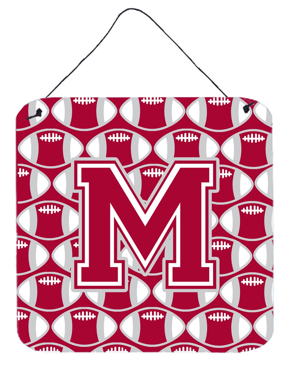 Letter M Football Crimson, grey and white Wall or Door Hanging Prints CJ1065-MDS66 by Caroline's Treasures