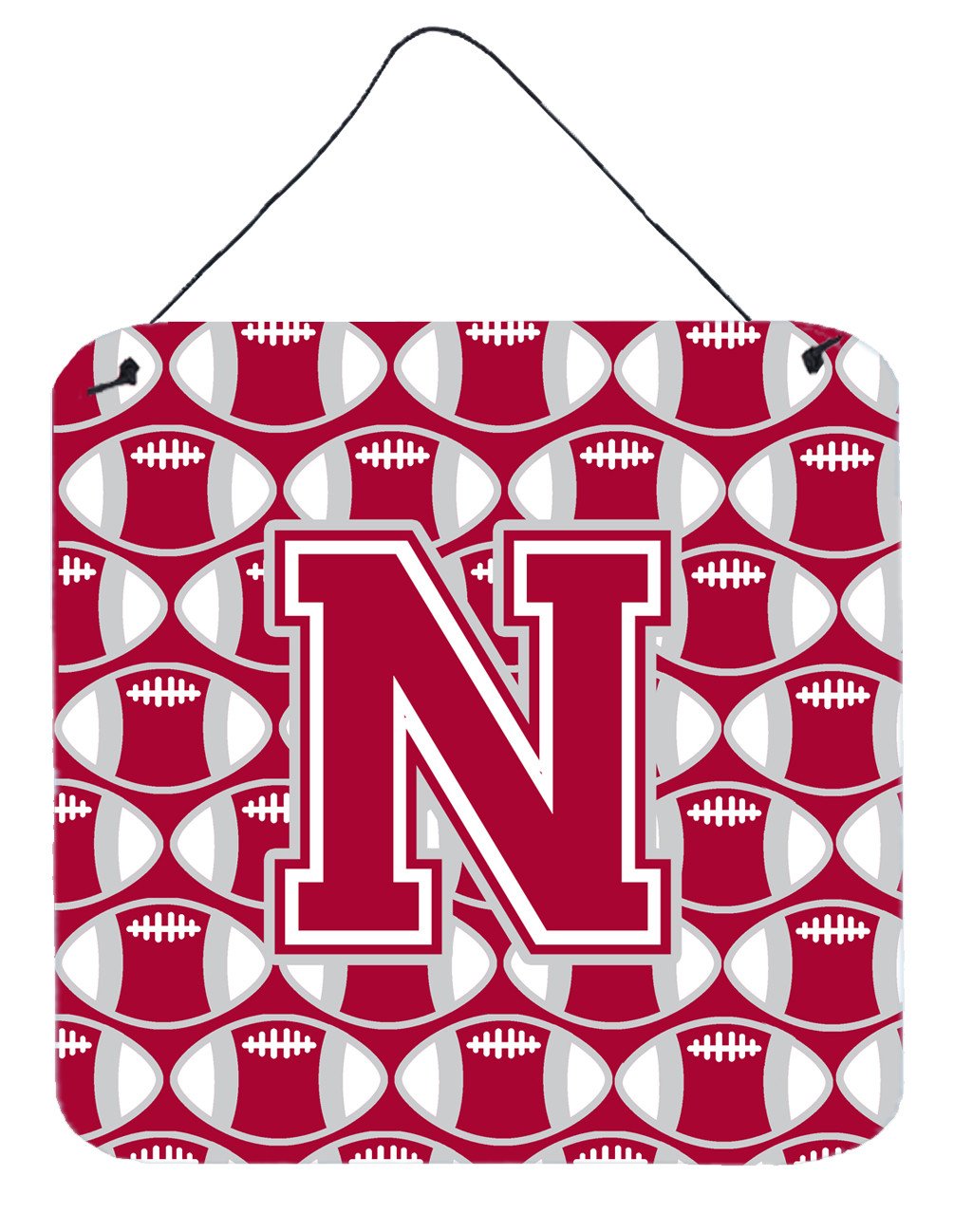 Letter N Football Crimson, grey and white Wall or Door Hanging Prints CJ1065-NDS66 by Caroline's Treasures
