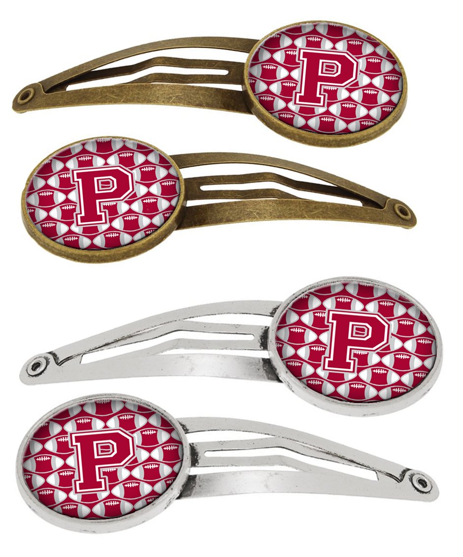 Letter P Football Crimson, grey and white Set of 4 Barrettes Hair Clips CJ1065-PHCS4 by Caroline&#39;s Treasures