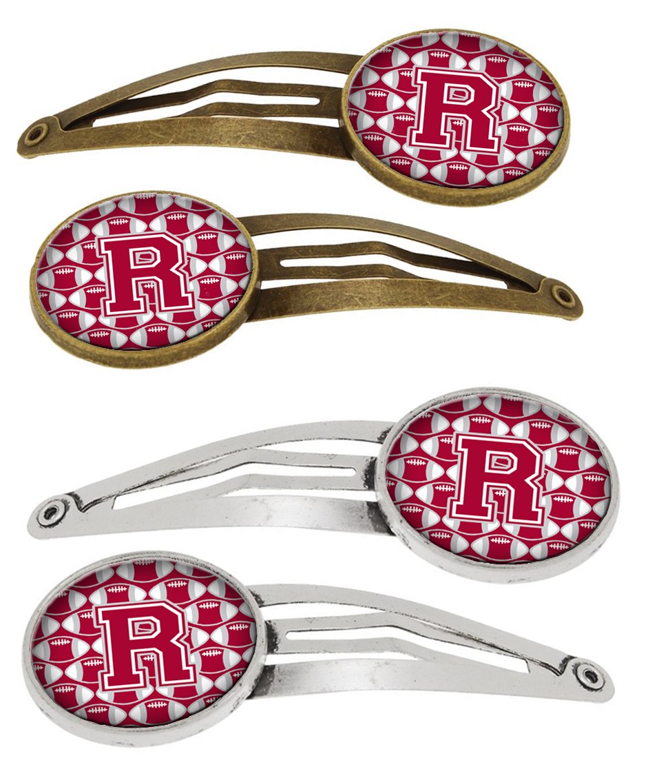 Letter R Football Crimson, grey and white Set of 4 Barrettes Hair Clips CJ1065-RHCS4 by Caroline&#39;s Treasures