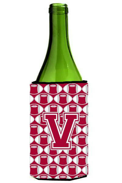 Letter V Football Crimson, grey and white Wine Bottle Beverage Insulator Hugger CJ1065-VLITERK by Caroline's Treasures